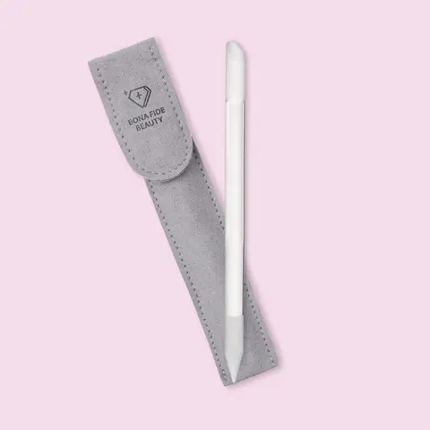 Bona Fide Beauty 4.5 in (115 mm) Dual-Ended Tempered Glass Cuticle Pusher - Czech Rep. 2-in-1 Cuticle Remover for Acrylic/Gel Nails, Nail Art, At-Home Gentle Manicure Prep, Reusable Easy-Clean Tool