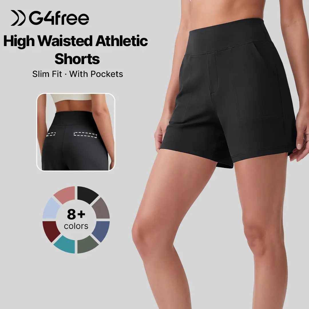 G4Free Women's High Waist Wide Leg Yoga Shorts - 4"/5" Inseam, 4-Way/Elastic/Gentle Stretch Woven Athletic Shorts with Pockets for Workout Lounge EverGoing 2026, Athletic Shorts Women, 4-Way Shorts,#sohochic