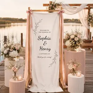 Personalized Wedding Welcome Banner with Wooden Stand