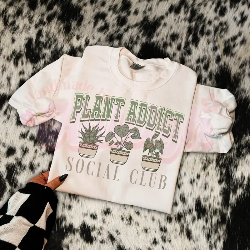 Plant Addict Cute Over Sized Crew Neck Top for Women - Soft Fabric with Plant Graphic Design - Womenswear oversized sweatshirt womens hoodie