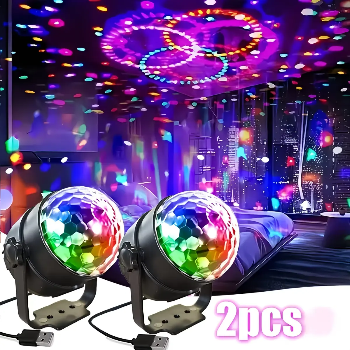 Two Magic Ball Projection Lights | USB Plug in Use (without Remote Control) | USB Lights | Smart Lights | RGB Lights | Nightlight | LED Lights | Office Desk Lamps | Atmosphere Decorative Lights | Christmas Gifts
