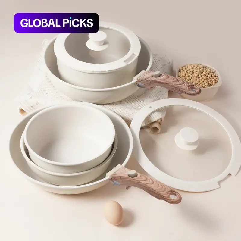 1 Set Portable Detachable Handle Aluminum Alloy Cookware Set, Cooking Pots Set, Pots And Pans With Removable Handles, Kitchen Cooking Pot with Lid & Frying Pan, Home Dutch Oven Cookware Accessories #GLOBAL PICKS