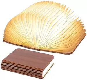 Folding Book Lamp with LED Lights – USB Rechargeable Wooden Night Light, Portable Reading Light for Bedroom, Study, Gift for Book Lovers & Friends
