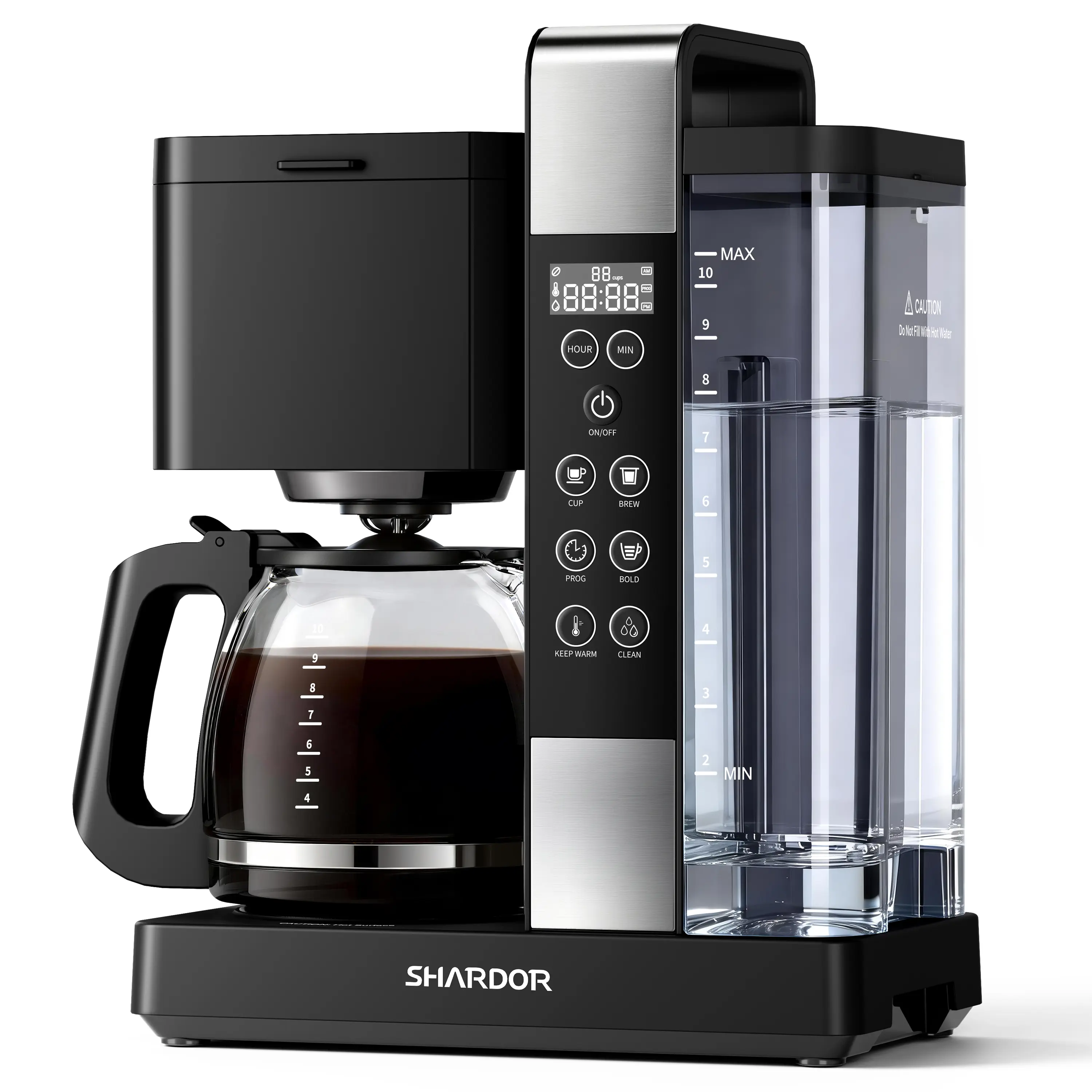 SHARDOR 10-Cup Programmable Drip Coffee Brewer - Automatic Coffee Machine, 2-10 Cup Setting, Timer, Adjustable Keep-Warm Control, 50oz Removable Water Tank, Brew Strength Control, Brew Pause, Reusable Filter, Black Home Kitchen Countertop Appliance, Drip,