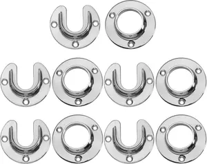 Heavy Duty Stainless Steel Closet Pole Sockets Rod End Support with Mounting Screws, Chrome Silver, 5 Sets