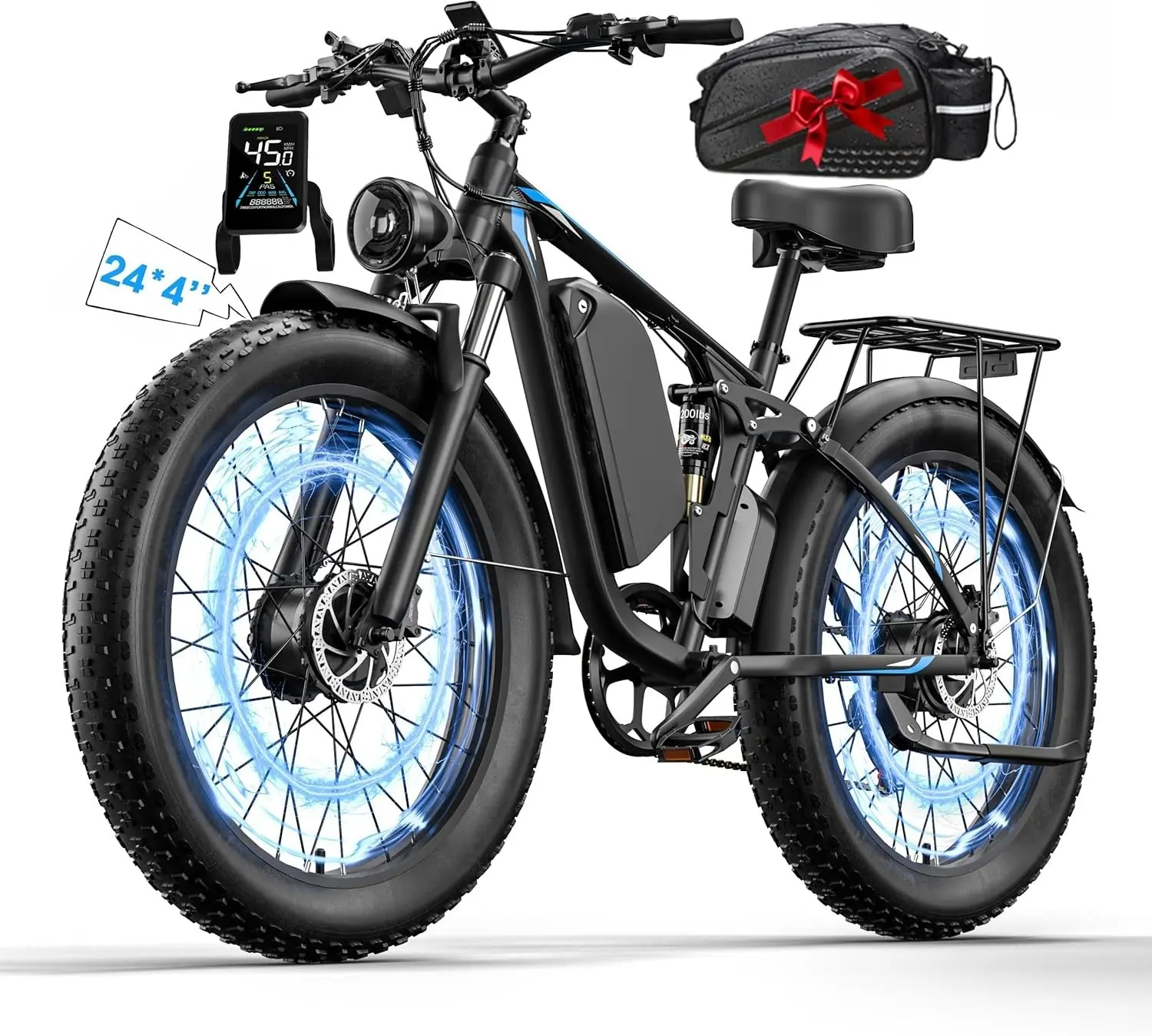 Peak 5000W Electric Bike 24in Fat Tire Electric Bike E Mountain/Snow bike Bicycle All-Terrain Fat Tires Dual Motor  52V 34Ah 45MPH Hydraulic Disc Brake