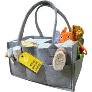 Diaper  Organizer Portable  Shower Basket Gifts Storage Changing Wipes Bag    Boy or Girl  (Grey)