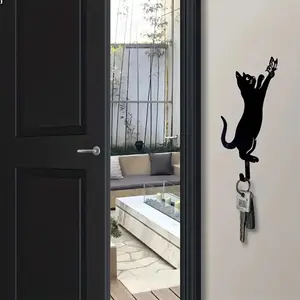 2pcs Black Cat Key Holder Wall-Mounted Metal Coat Rack Wall Mounted Hook, Perfect for Christmas Decorations, Funny Gifts for Cat Lovers and Women