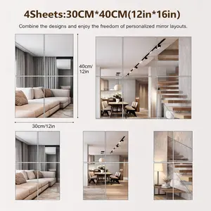 3 Pack Wall Mirror Full Length, 12 x 16 Inch Mirror Tiles, Shatterproof Flexible Plastic Mirror Sheets for Bedroom Home Gym Door
