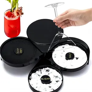 Cocktail Margarita Seasoning Box, 3-tier Bar Glass Rimmer, Professional Margarita Salt, Sugar, and Lime Rim Tray with 1 Sponge, Kitchen Accessories