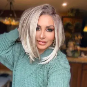 AISOM Caris Toasted Beige Blonde Shot Bob Cut Lace Wig 12inch Free Part Synthetic Lace Front Wig with Scandinavian Hairline Low Density Daily Women's Wig