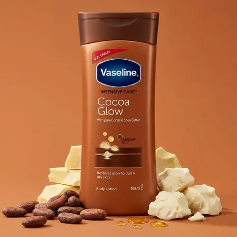 Vaseline Intensive Care Cocoa Glow Daily Body Lotion (100ml/3.4oz) - Nourishing Non-Greasy Body Care Moisturizer with Pure Cocoa, Shea Butter, Indulgent Scent, Moisture Restore Benefits, Radiant Skin; Apply After Bath Item