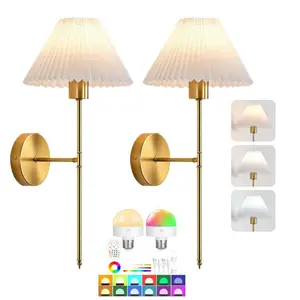 Folding lampshade rechargeable wall light 2pcs 50cm iron core (including 2 bulbs, 2 Type-C cables, 2 remotes) battery powered, suitable for bedrooms and living rooms, Rechargeable wall sconces