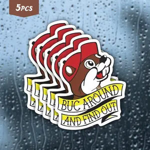 5Pcs "Buc Around and Find Out" Buc-ee's Beaver Waterproof Vinyl Sticker, Funny Southern Meme Beaver Self-Adhesive Decal, Suitable For Water Bottles, Laptops, Journals, Ideal For Buc-ee's Fans, Southern Culture Lovers And Funny Meme Vibe Enthusiasts