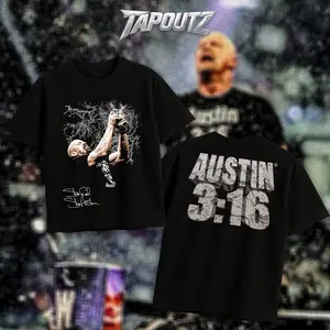 TAPOUTZ Stone Cold Steve Austin 3:16 Heavy Cotton WWE Double Sides Unisex T-shirt For Wrestling Fan Texas Rattlesnake Apparel Menswear Womenswear Gift For Fans DTG Breathable Printing Classic Soft