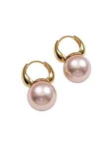 Champagne Color Imitation Pearl Hoop Earrings, Elegant Plain Design, Lightweight Luxury Style, Suitable for Daily Wear & Special Occasions