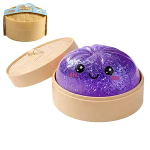 Cute Kawaii Glitter Steamed Bun Squishy Toy For Stress Relief & Fidgeting Translucent Toy With A Cute Face