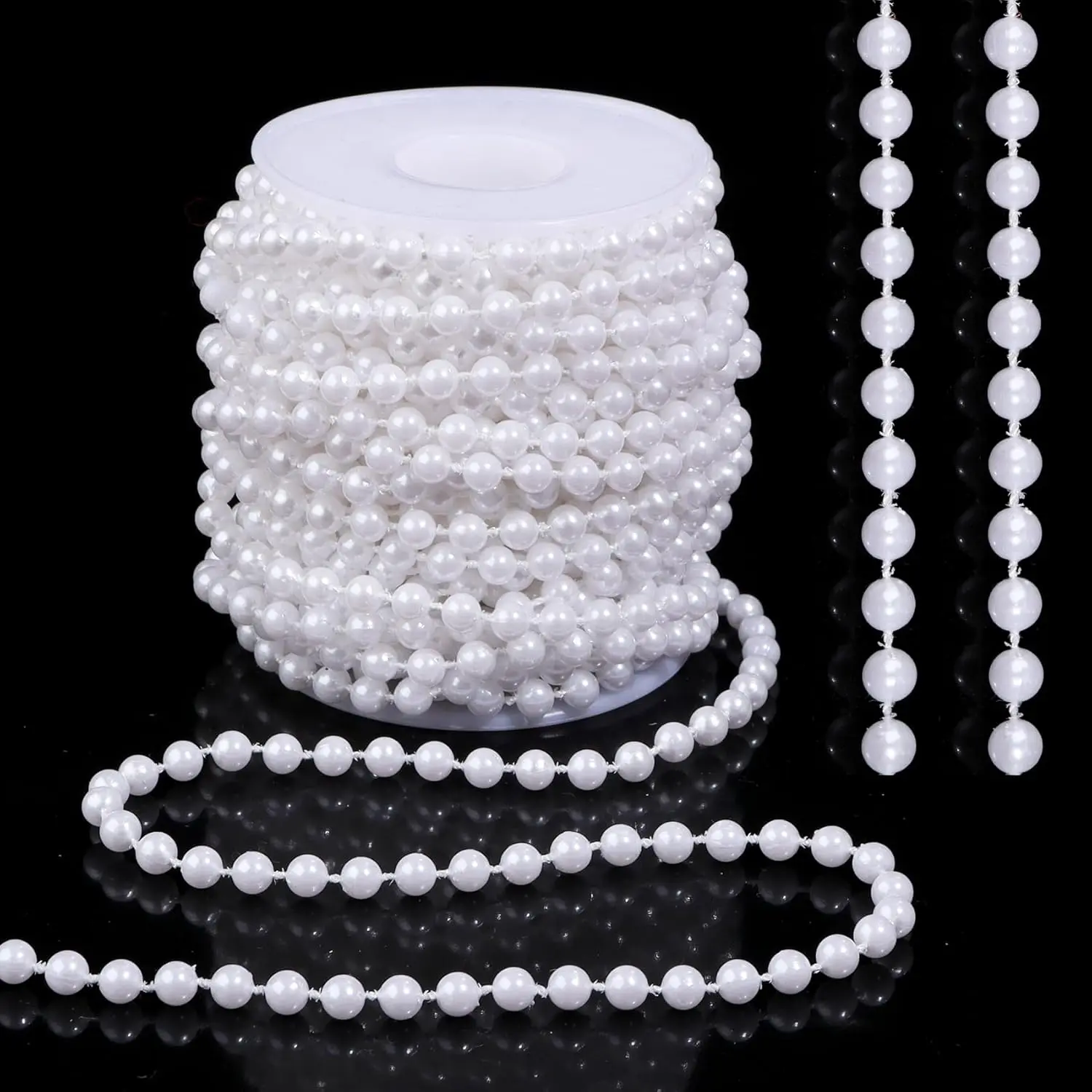 Pearls String Beads 33 Feet Crafts Faux Pearl Roll for Christmas Garland Flowers Wedding Party Jewelry Decoration(5mm White)