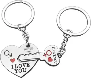 2pcs Couple Key Chain Ring Set-I LOVE YOU with Red Heart Keychains Set for Boyfriend Girlfriend and Best Friends,Valentine's Day Birthday Gifts Graduation Gifts-Love Heart Key Locks Lover Gift