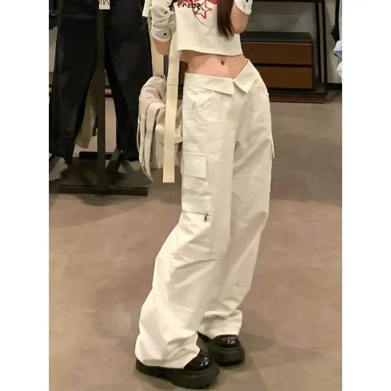 Deeptown Y2k Streetwear White Cargo Pants Women Hippie Oversize Jogger Korean Style Wide Leg Trousers Harajuku Fashion Kpop Girl Fabric Vintage Fabric Vintage Womenswear Bottom
