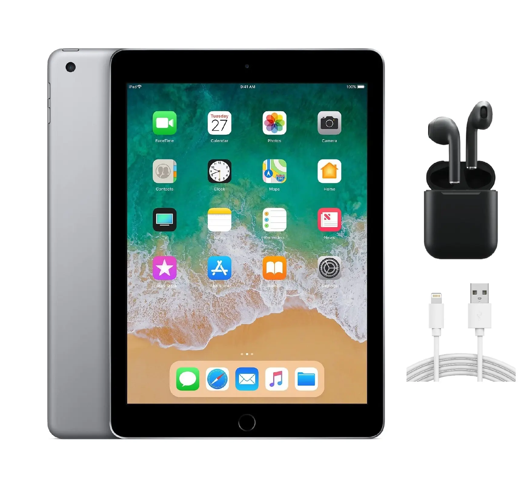 Refurbished Apple iPad 6th Gen WiFi-Acceptable Condition with Wireless Earbuds & 1 Year Warranty