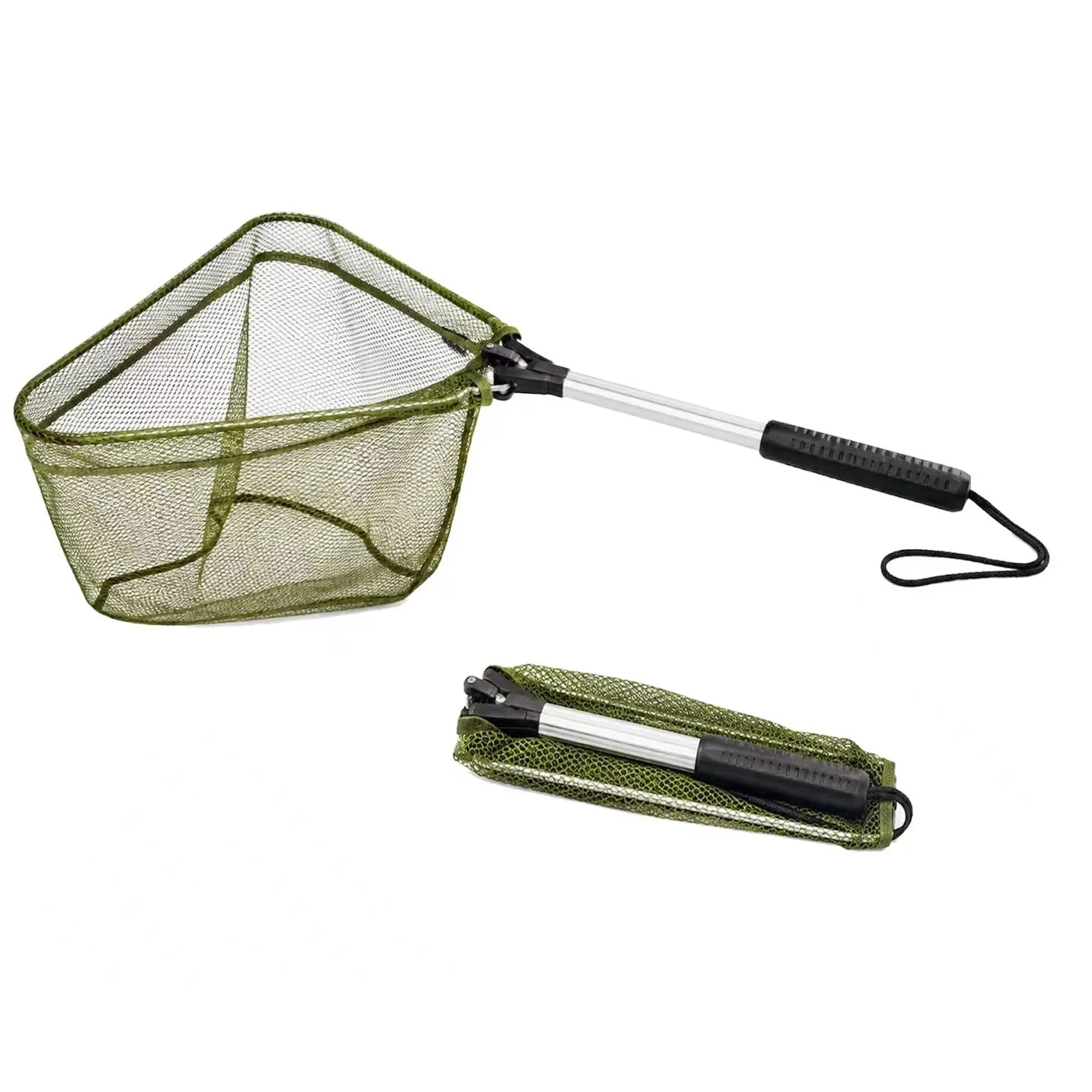 Foldable Triangle Fishing Landing Net, 20"/30"/40" Total Length with Soft Mesh, Lightweight Collapsible Metal Frame, Portable Fish Net for Freshwater, Pond, Lake, Kayak and Bank Fishing