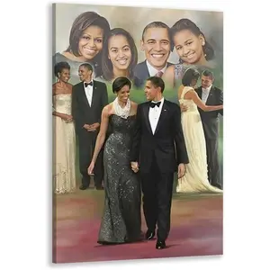 The First Family Barack Michelle Malia and Natasha Obama by Wishum Gregory Poster Picture HD Print Canvas Wall Art Modern Home Bedroom Room Aesthetic Decoration20x30inch Framed