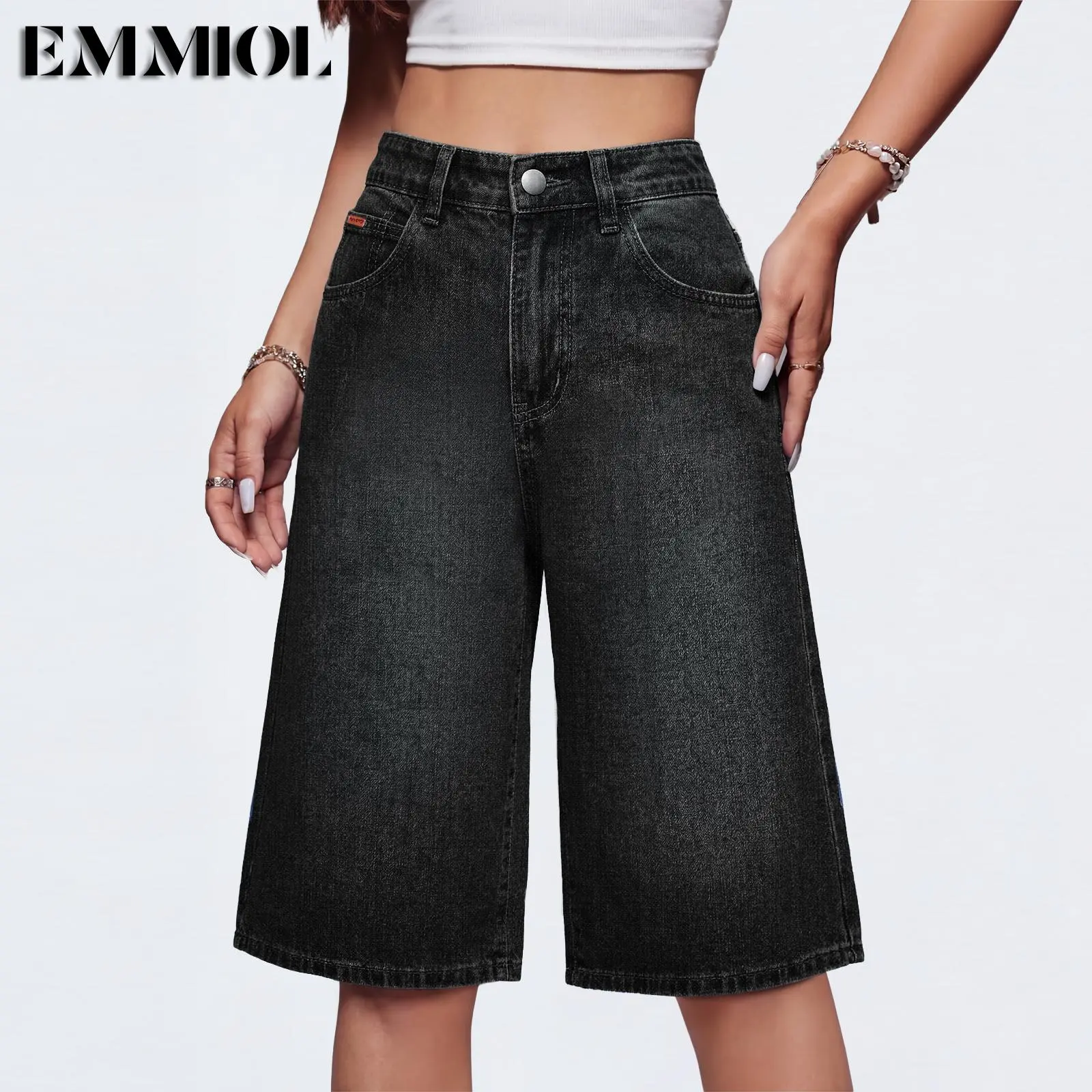 EMMIOL Women Baggy Capris Jorts Wide Leg Denim Shorts Y2k Mid Rise Bermuda Streetwear Boyfriend Jean Shorts with Pockets Summer Vibes