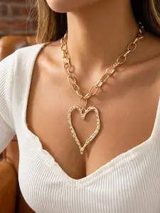 Chunky Gold Heart Necklace for Women,Y2K Big Heart Statement Necklace Long Puffy Hearts Chain Charm Necklaces Trendy Jewelry, Heart Shaped Necklace, Love Necklace