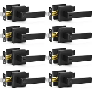 8 Pack Matte Black Privacy Door Levers, Keyless Interior Square Door Knobs, Heavy Duty Reversible Flat Door Locks for Bedroom Bathroom