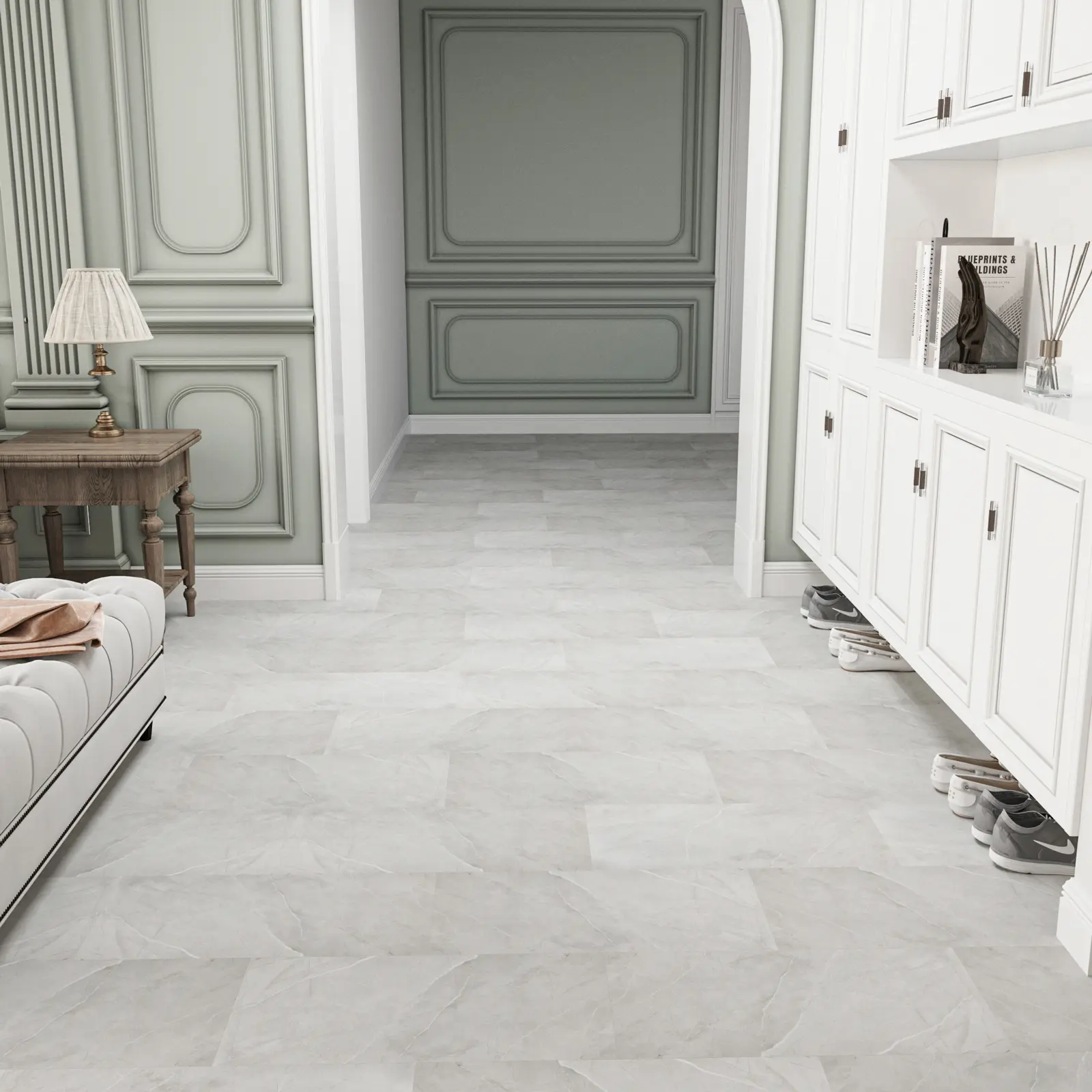 Jeedeson 304x609x6mm Gray Imitation Marble SPC Flooring Tile - Non-Slip, Dirt-Resistant, Eco-Friendly for Hotel, Kitchen Flooring with Durability