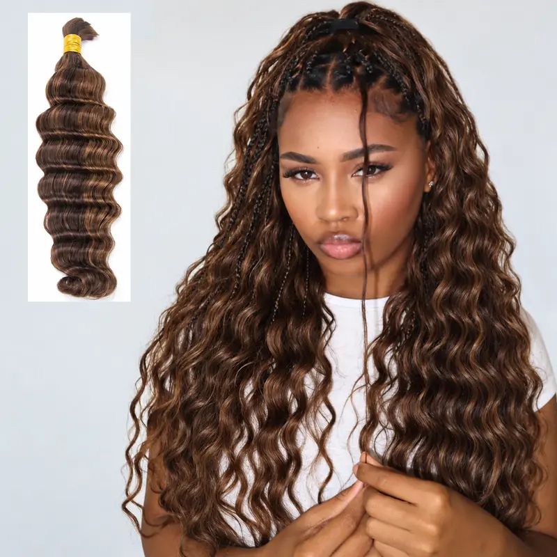 YWIGS #4/30 Blend Loose Deep Wave Bulk Human Braiding Hair Chocolate Brown Human Hair for Braiding - 100% Human Hair #TikTokShopFallDealsForYou