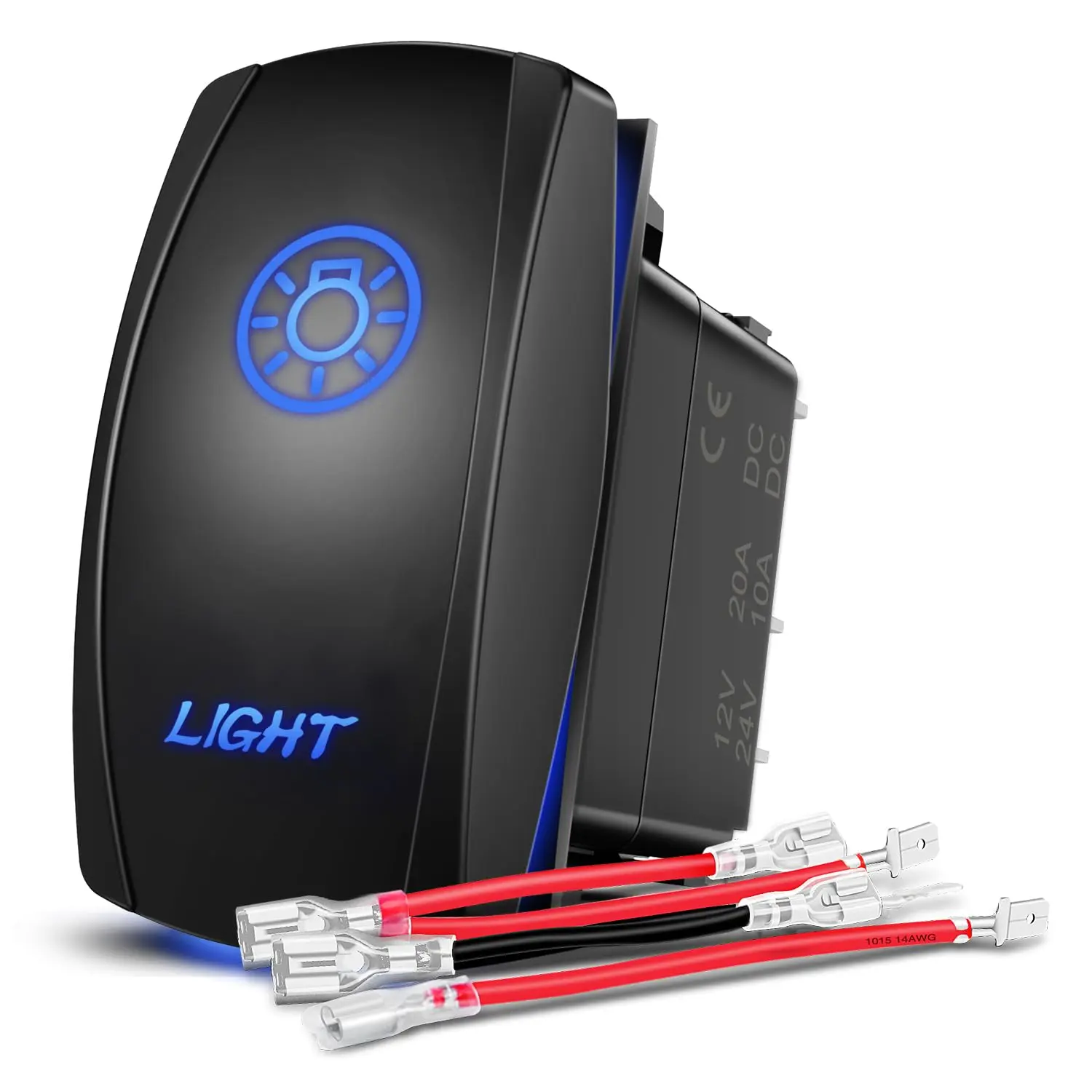 Nilight 5-Pin SPST Laser LED Rocker Switch Car Accessory, 20A/12V 10A/24V Blue, with Jumper Wires Set for Cars, Trucks, RVs, ATV, Boat, Yacht Taillights