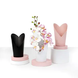 Set of 3, Mini Cone/Vase for Flowers/Gift Arrangements, White, Pink, Black W301