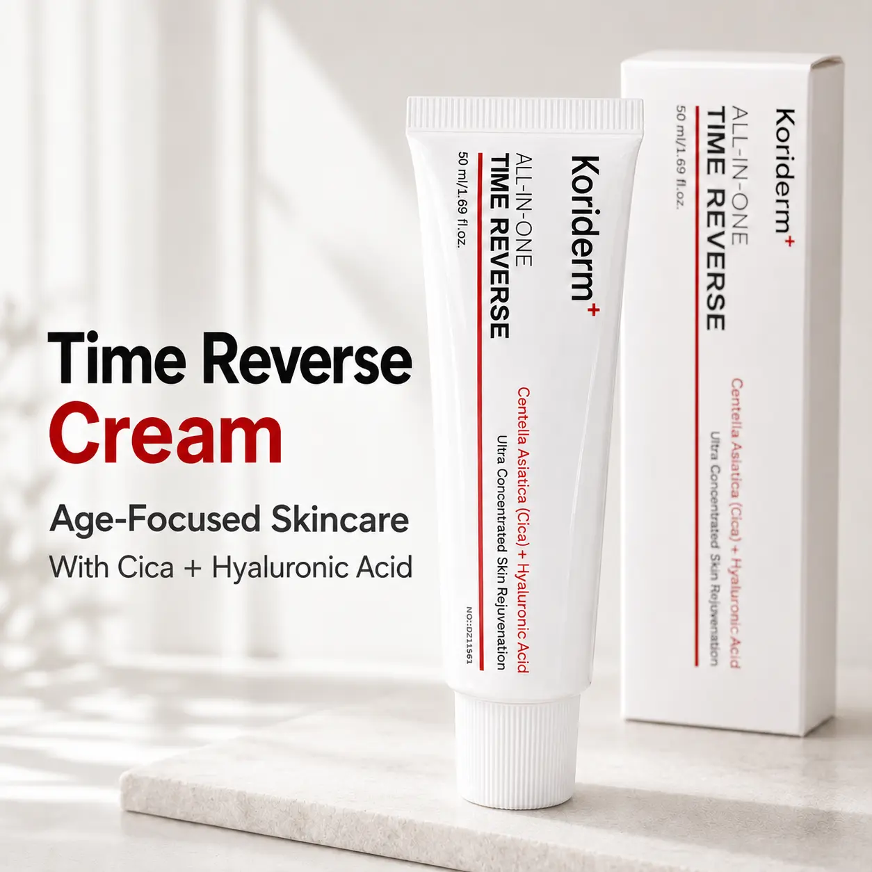 KORIDERM Time Reverse Cream, Age-Focused Face Cream with Centella Asiatica (Cica) & Hyaluronic Acid, Nighttime Skincare, 50 ml / 1.69 fl oz