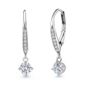 Gem Stone King 925 Sterling Silver Lab Grown Diamond Dangle Earrings for Women | 0.60 Cttw | Gemstone April Birthstone | Round 4MM