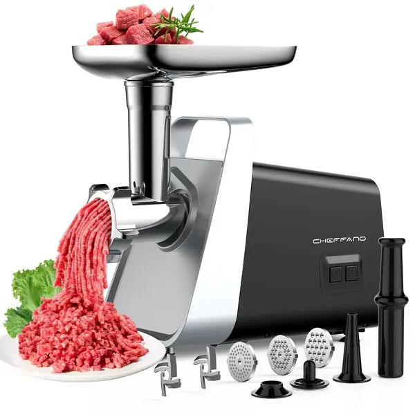 Cheffano Meat Grinder, 2800W Max Meat Grinder Electric, ETL Approved Heavy Duty Meat Mincer Machine with 2 Blades, 3 Plates, Sausage Stuffer Tubes & Kubbe Kit for Home Kitchen Use