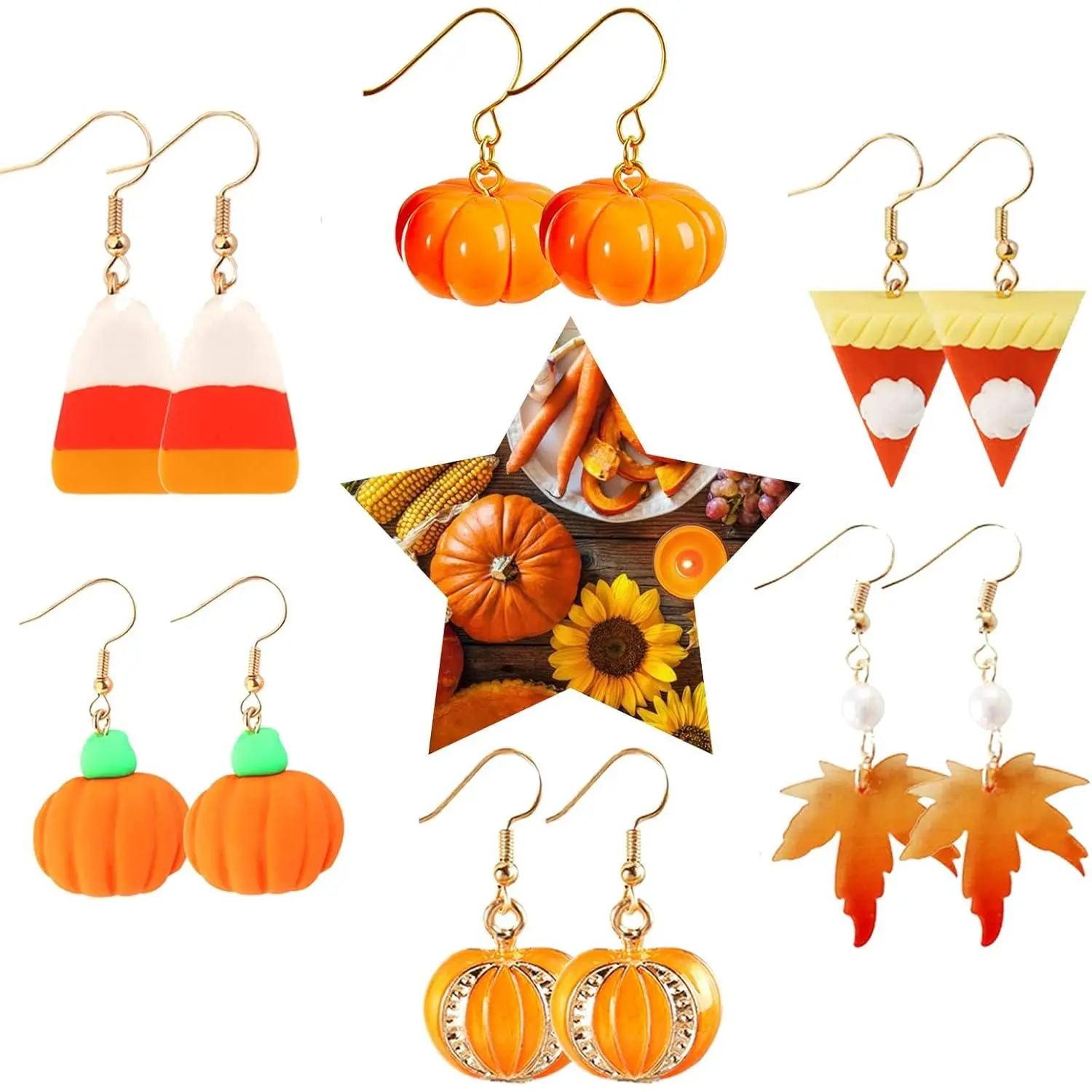 Women's Thanksgiving Fall Costume Jewelry Set - Cute Drop Earrings (Candy Corn, Maple Leaf, Turkey, Pumpkin), Beads Accent, Casual Accessory for 2025 Autumn Party Outfits, Hand-Beaded, Pumpkin Shapes, E:turkey Earrings, F:pumpkin Earrings