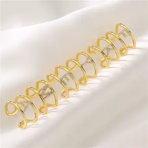 Golden Plated Double Band Initial Ring for Women, Adjustable A-Z Letter Design with CZ, Dainty Couple Jewelry, TikTok Trending Personalized Gift