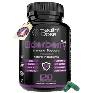 Health Dose Elderberry Plus with Vitamin C, Turmeric & Zinc – 120 Veggie Capsules | Dietary Supplement for Immune & Wellness Support.