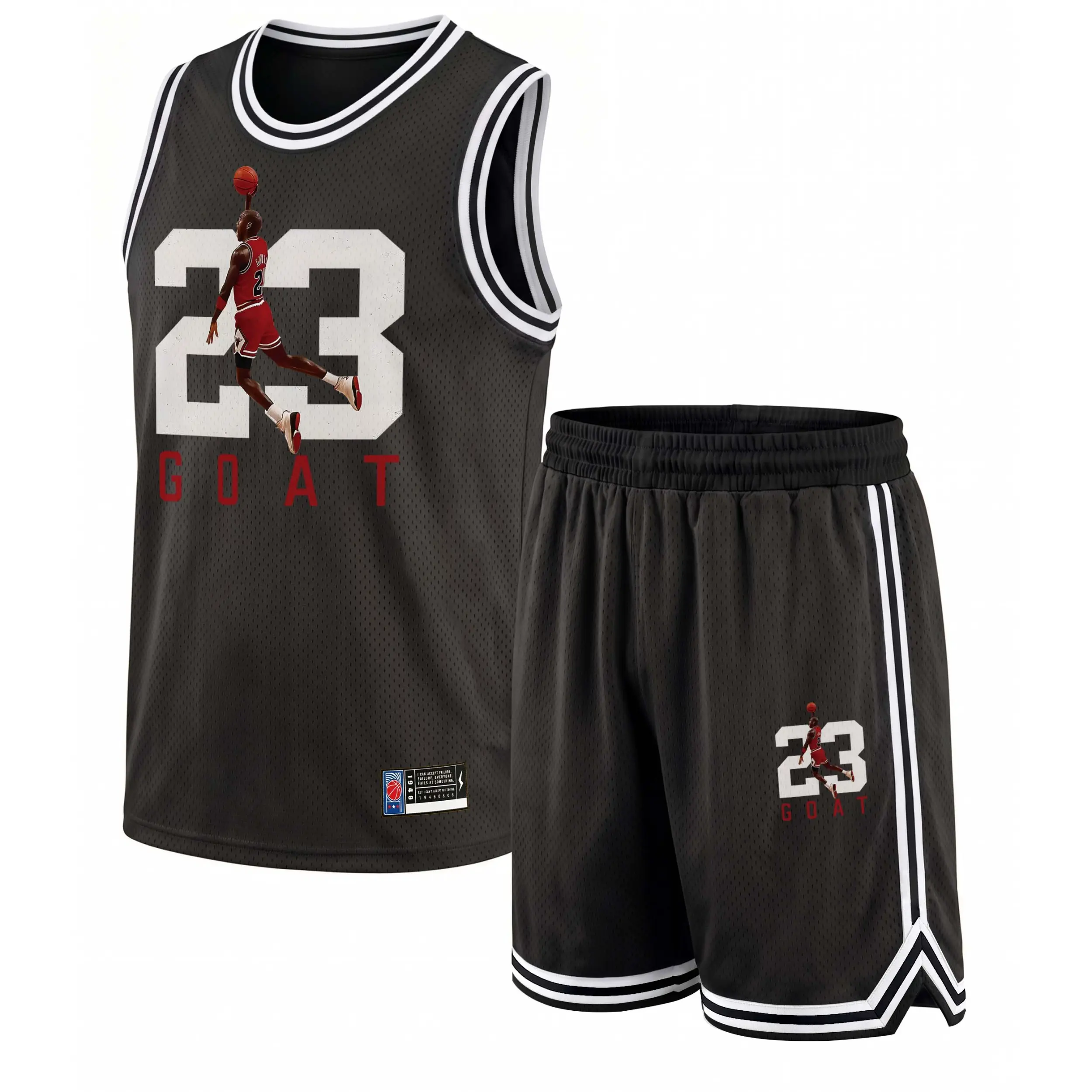 Men's 2-Piece Basketball Sports Clothing Set - Color Block "23 GOAT" Graphic Uniform, Breathable Sports Mesh Jersey Sleeveless Top & Shorts, Quick Dry Gymwear, Professional Training Workout Outfits