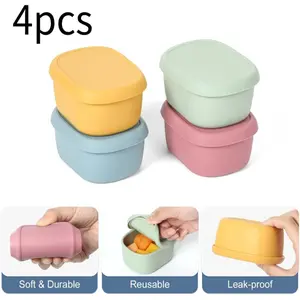 4 Pieces Silicone Snack Containers Reusable Small Containers with Lids Leak Proof Food Storage Containers Lunch Box for Daycare School Travel Bento Box Airtight