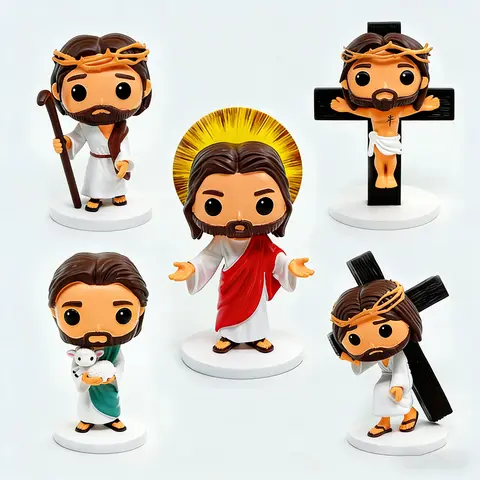 5-Piece Boxed Small Resin Jesus Figurines - Artisan Handmade Religious Collectibles, Risen Covenant Sacred Scenes Home Spiritual Decor, Bible Study Accent with Unique Flecks, Glory’s Embrace Shepherd's Rescue Christian Unique Christmas Gifts
