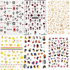 Mixed Nail Stickers Set – Christmas, Roses, Butterflies, Abstract & Emoji Designs