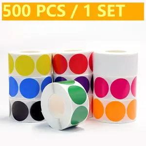 500pcs Round Dot Adhesive Stickers, 1 Inch Color Coded Labels, 10 Colors Circular Price Stickers, Ideal for Office Classroom Use