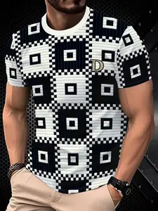 Men's Casual Short Sleeve T-Shirt, 3D Digital Print, Round Neck, Quick-Dry, Easy Care, Street Fashion, Summer Wear, Sports & Fitness