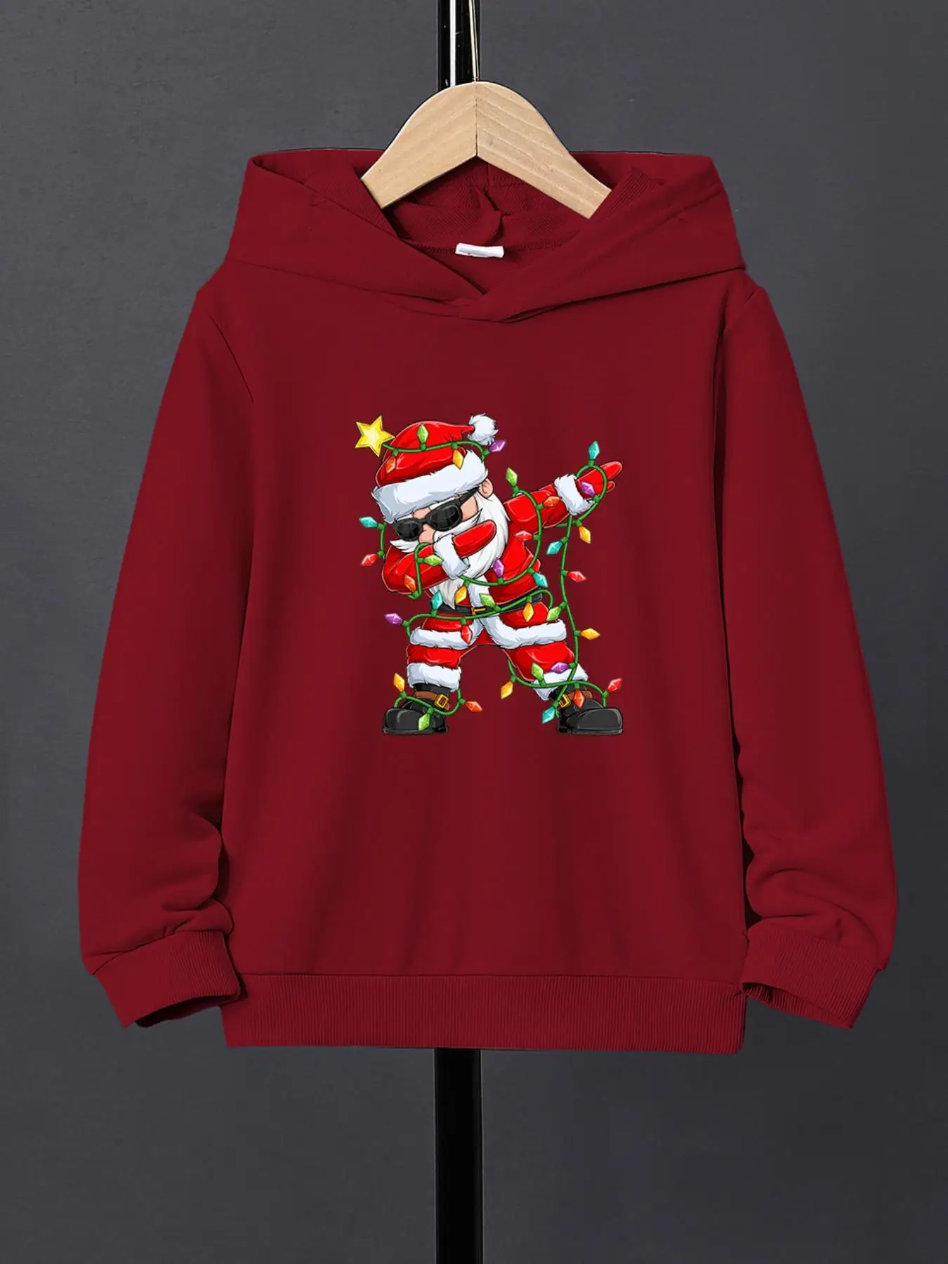 Boy's Cartoon Santa Claus Print Hoodie Top, Casual Long Sleeve Hooded Top for Spring & Fall, Kids Clothes for Daily Wear