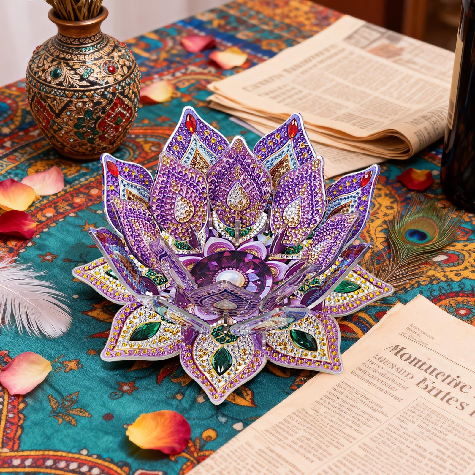 Handmade Diamond Art Painting Lotus Candle Holder Kit ,Candle Tray DIY Kit,Aromatherapy Decor,Romantic Ambience Home Living Room Ornament,Living Room Accent Stress Relief Finds,No Candle Included