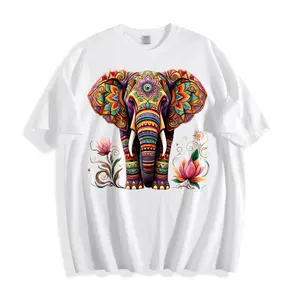 Colorful Boho Art Unisex T-Shirt Elephant Mandala Design Summer Wear Gift For Animal Lovers And Yoga Enthusiasts