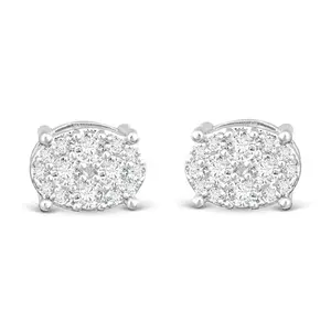 Pave Oval Stud - Silver